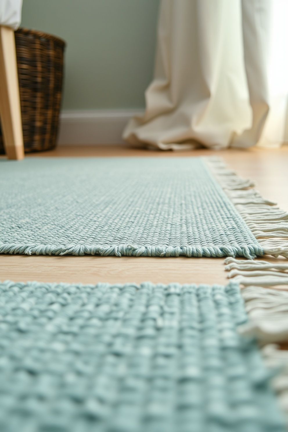 Pastel Ocean-Toned Flatweave Cotton Rug Over Bare Pale Timber Floor – coastal — bedroom coastal — bedroom decor · Coastal Granddaughter Bedroom: 14 Modern Youthful Takes on Classic Beach Style
