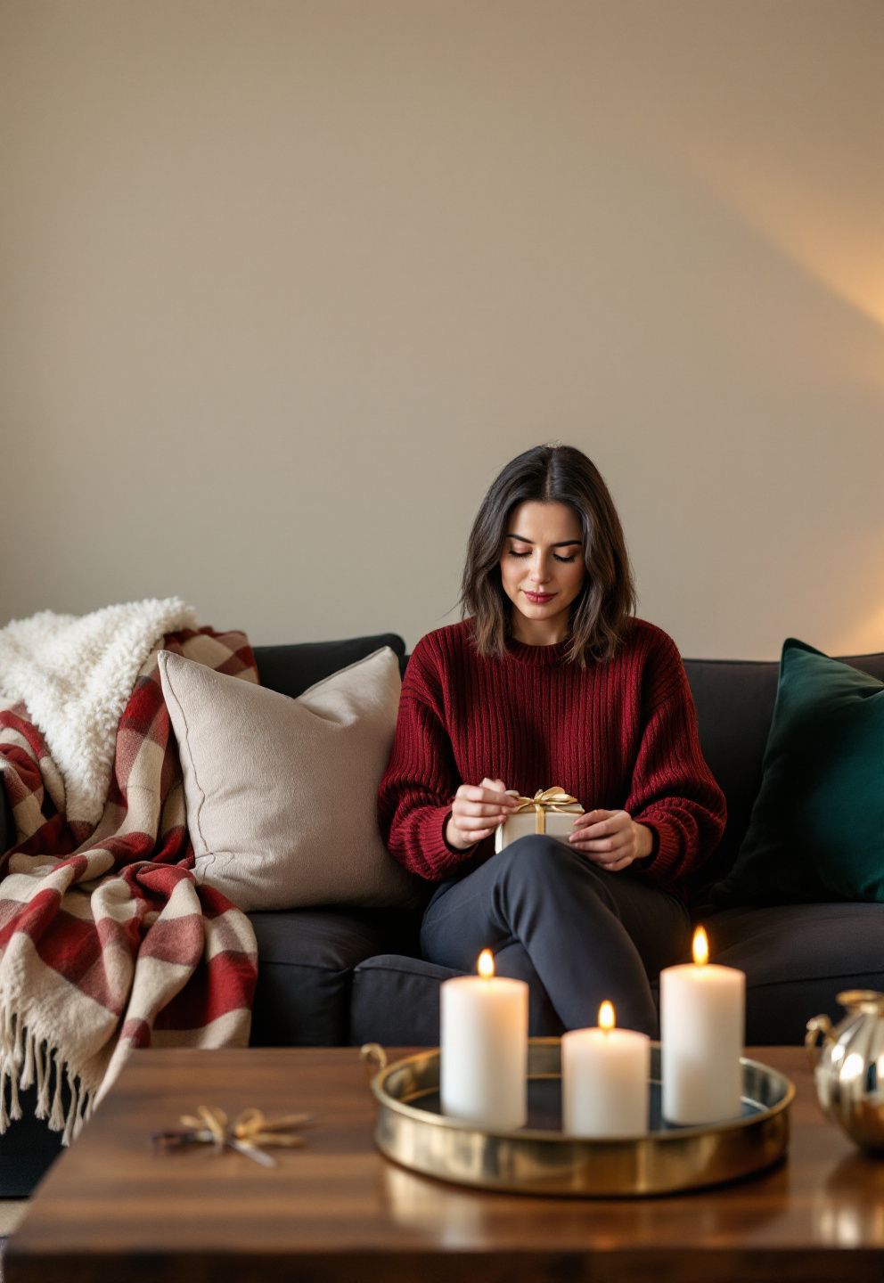 The Pillow and Throw Combination That Stops a Black Couch From Disappearing at Christmas – seasonal — christmas + winter seasonal — christmas + winter decor · Christmas Living Room Decor: 16 Festive Designs That Make Your Lounge Feel Magical