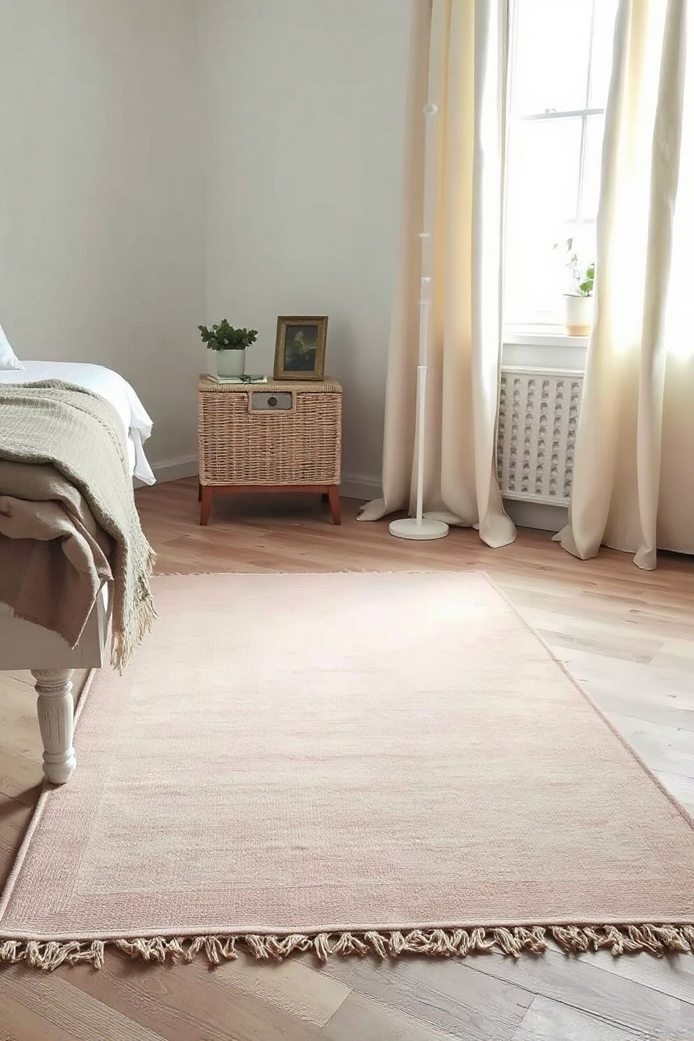 Faded Pink Flatweave Cotton Rug With Warm Ivory Border Detail – coastal — bedroom coastal — bedroom decor · Pink Coastal Bedroom: 16 Fresh Feminine Designs That Feel Like a Permanent Holiday