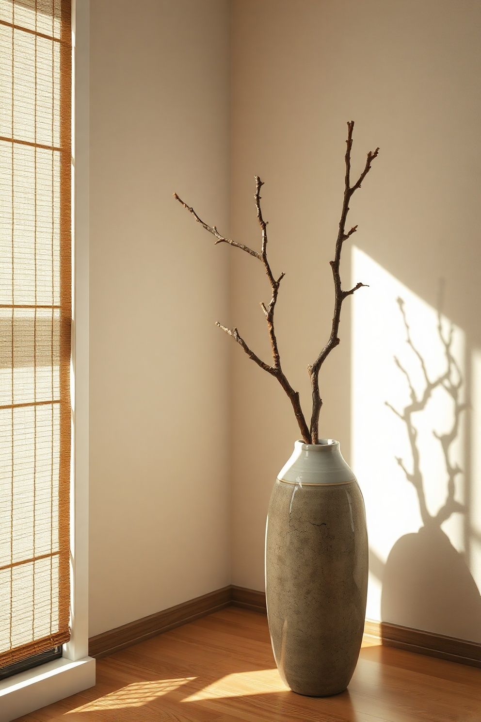 Bring in a Single Branch Instead of a Bouquet – Japandi living room · 23 Japandi Living Room Ideas That Feel Calm and Effortlessly Beautiful