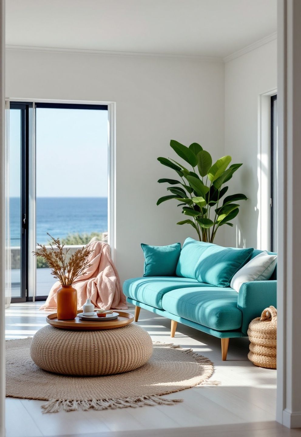 Deep Teal Linen Sofa, Bleached Plank Floor, Warm-White Room – coastal — living room coastal — living room decor · Coastal Living Room Ideas: 20 Beautiful Designs That Bring the Beach Home