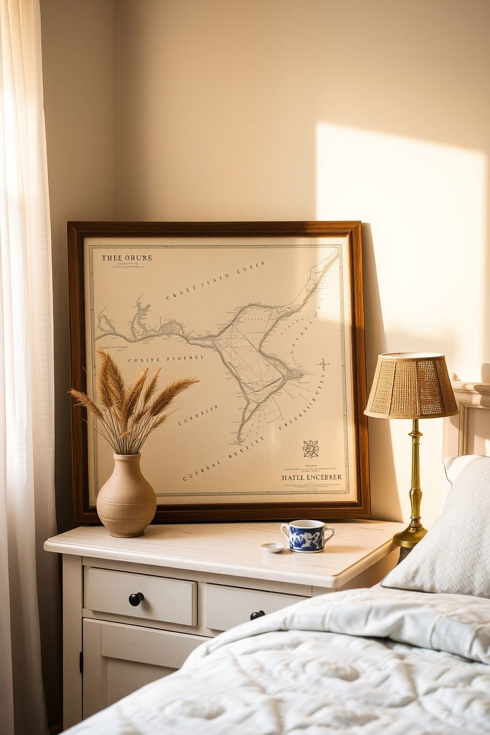 Vintage Coastal Map Under Glass as a Bedside Statement Piece – coastal — bedroom coastal — bedroom decor · Coastal Grandma Bedroom: 14 Timeless Designs Full of Pattern Warmth and Heritage