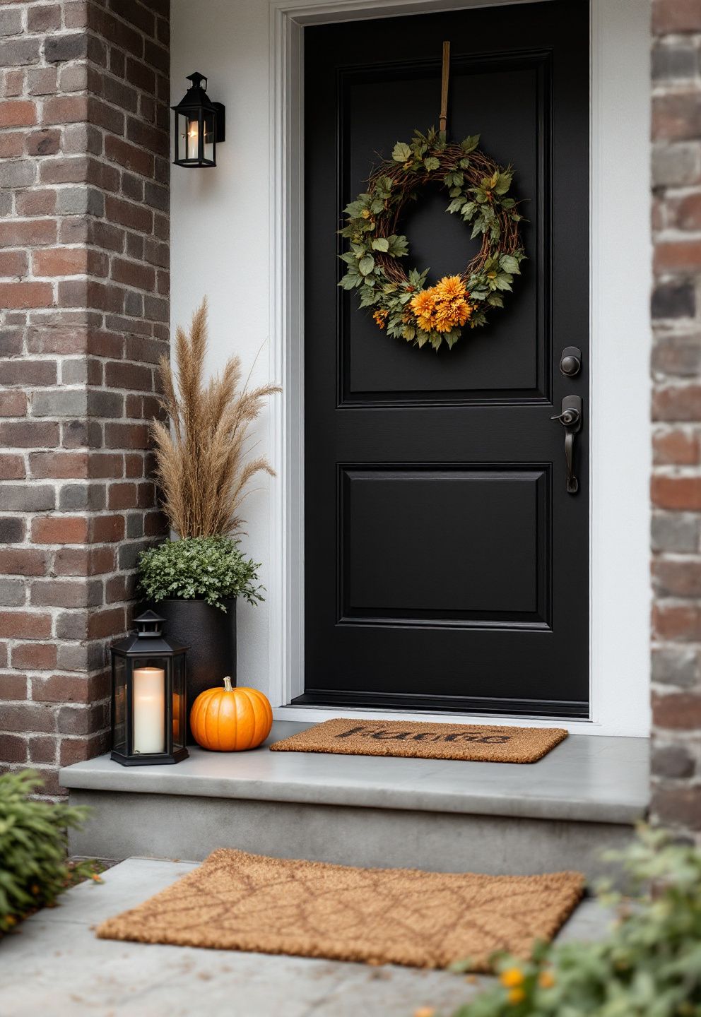 The No-Railing Stoop: A Full Corner Display – seasonal — fall seasonal — fall decor · Fall Porch Decor Ideas: 15 Welcoming Seasonal Transformations for Your Front Door
