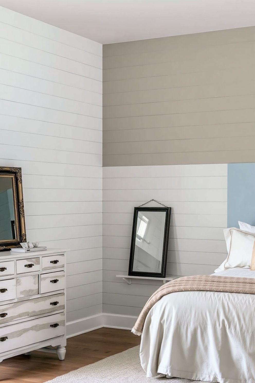Coastal Farmhouse Bedroom Shiplap Walls: 4 Ways to Use Painted Planks – coastal — bedroom coastal — bedroom decor · Coastal Farmhouse Bedroom: 14 Designs Where Rustic Wood Meets the Shore