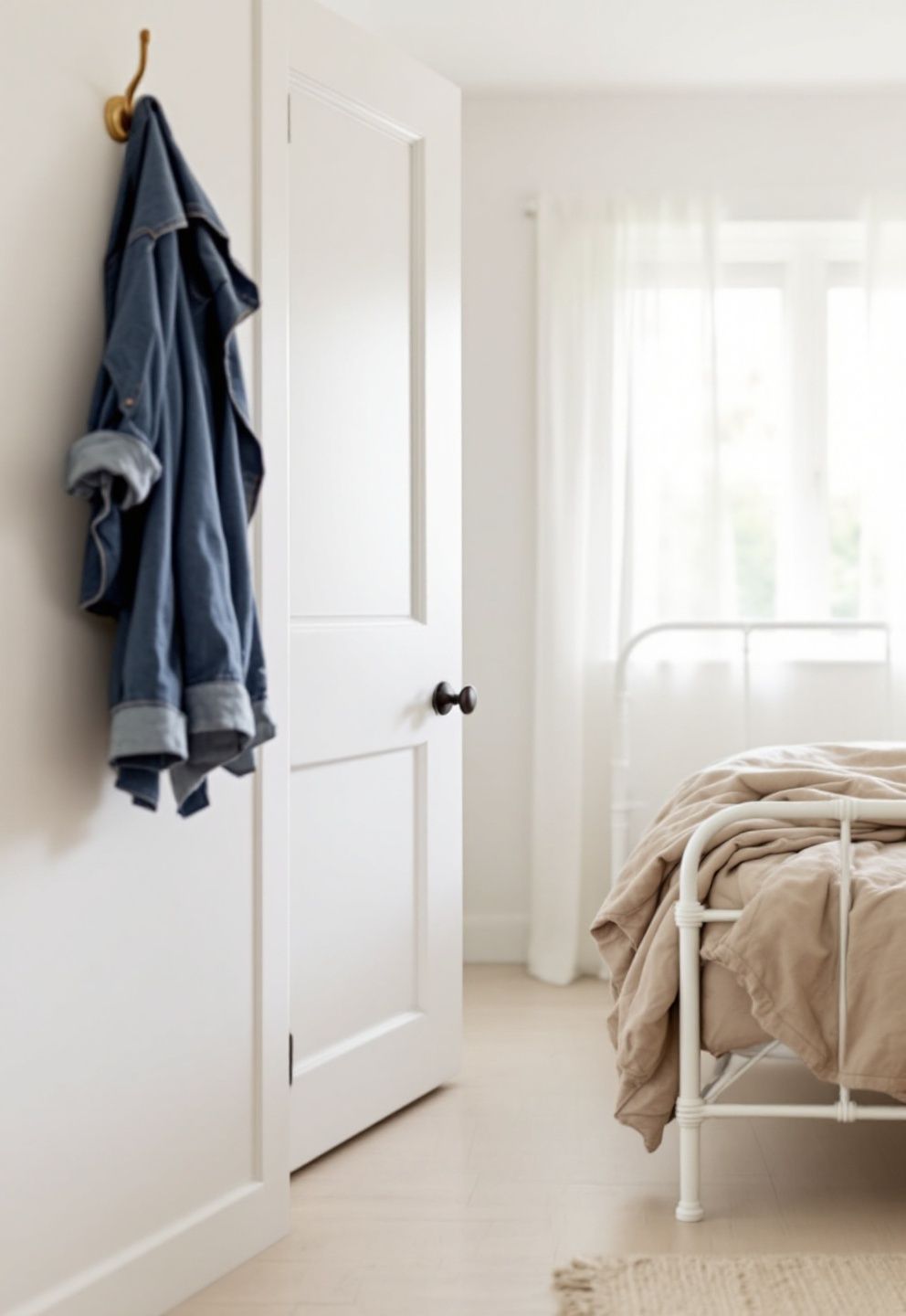 Painted White Cane Bed, Brass Horseshoe Hook, Crisp Oyster Linen – coastal — bedroom coastal — bedroom decor · Coastal Cowgirl Bedroom: 14 Western-Meets-Beach Designs That Define the New Trend