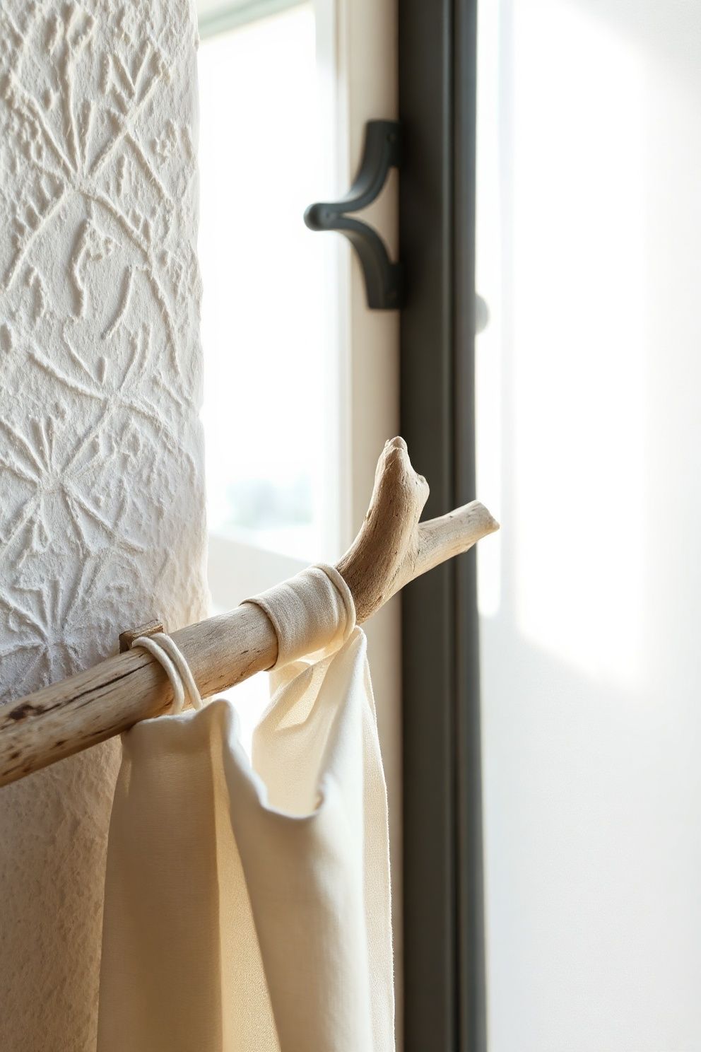 Unlined Muslin Curtains on a Driftwood Branch Rod – coastal — bedroom coastal — bedroom decor · Coastal Cottage Bedroom: 15 Charming Designs Full of Character and Relaxed Beauty