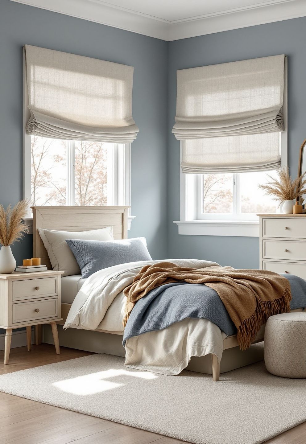 Dusty Blue and Cream: A Soft Fall Bedroom That Reads Seasonal Without Going Dark – seasonal — fall seasonal — fall decor · Fall Bedroom Decor: 14 Cozy Warm Ideas That Make Your Room Feel Like Autumn