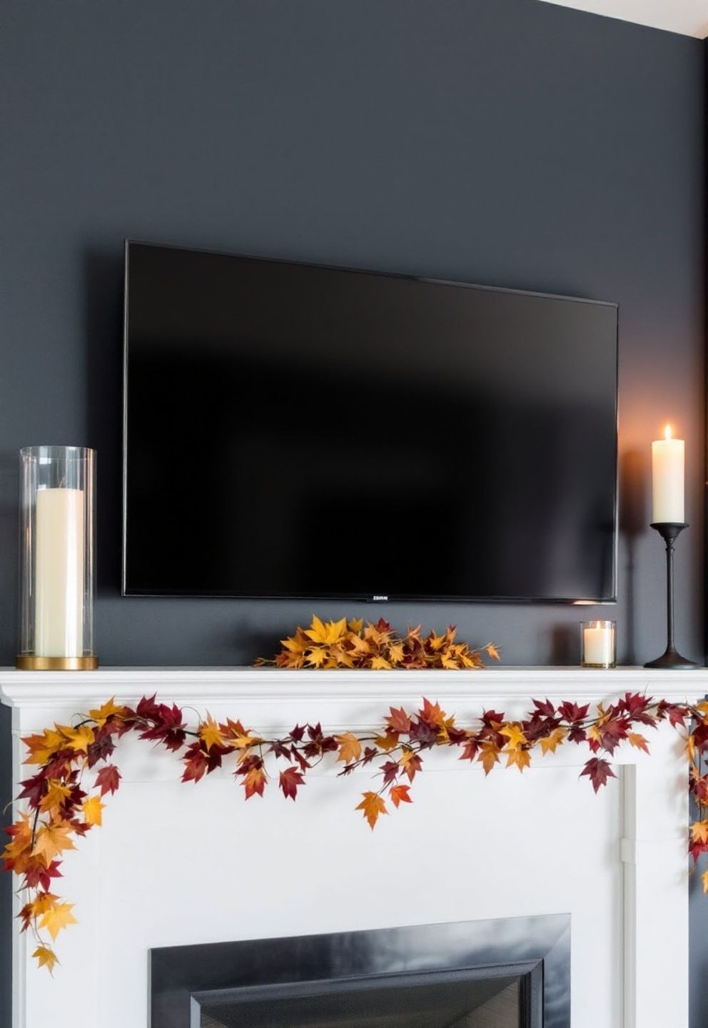 Symmetrical Flanking: How to Frame a Mounted TV With Thanksgiving Fireplace Decor – seasonal — fall seasonal — fall decor · Thanksgiving Mantel Decor: 7 Warm Fireplace Styling Ideas for November
