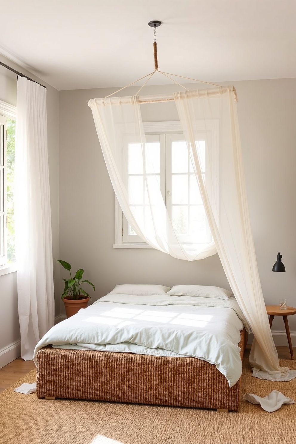 Slim Woven Seagrass Bed Base With a Sheer Canopy and Pale Mint Linen – coastal — bedroom coastal — bedroom decor · Coastal Granddaughter Bedroom: 14 Modern Youthful Takes on Classic Beach Style