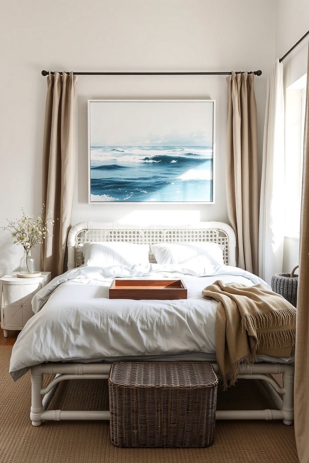 Oversized Single Abstract Ocean Print in a Thin White Frame – coastal — bedroom coastal — bedroom decor · Coastal Granddaughter Bedroom: 14 Modern Youthful Takes on Classic Beach Style