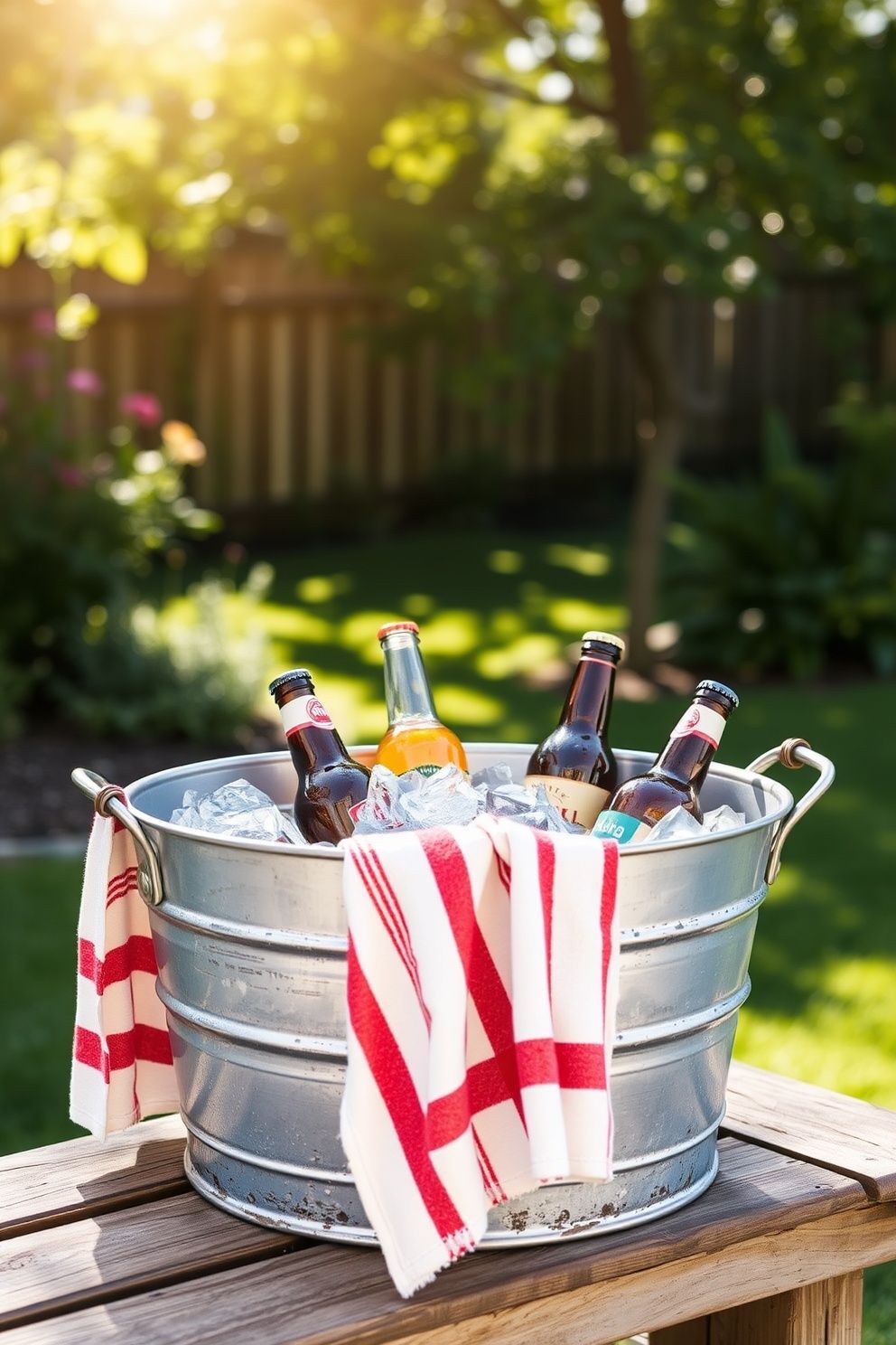 A Galvanised Metal Beverage Tub Dressed with Red and White Towels – seasonal — spring + other seasonal — spring + other decor · 4th of July Home Decor: 16 Patriotic Designs That Celebrate America in Style