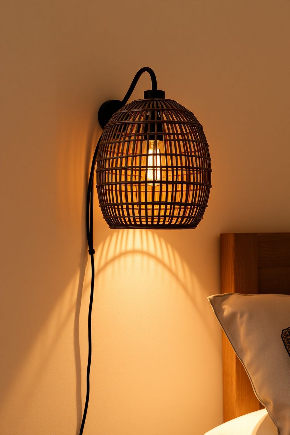 Plug-In Wicker Wall Sconce With a Warm Edison Bulb – coastal — bedroom coastal — bedroom decor · Neutral Coastal Bedroom: 15 Calm Designs in Sand Cream and Warm White