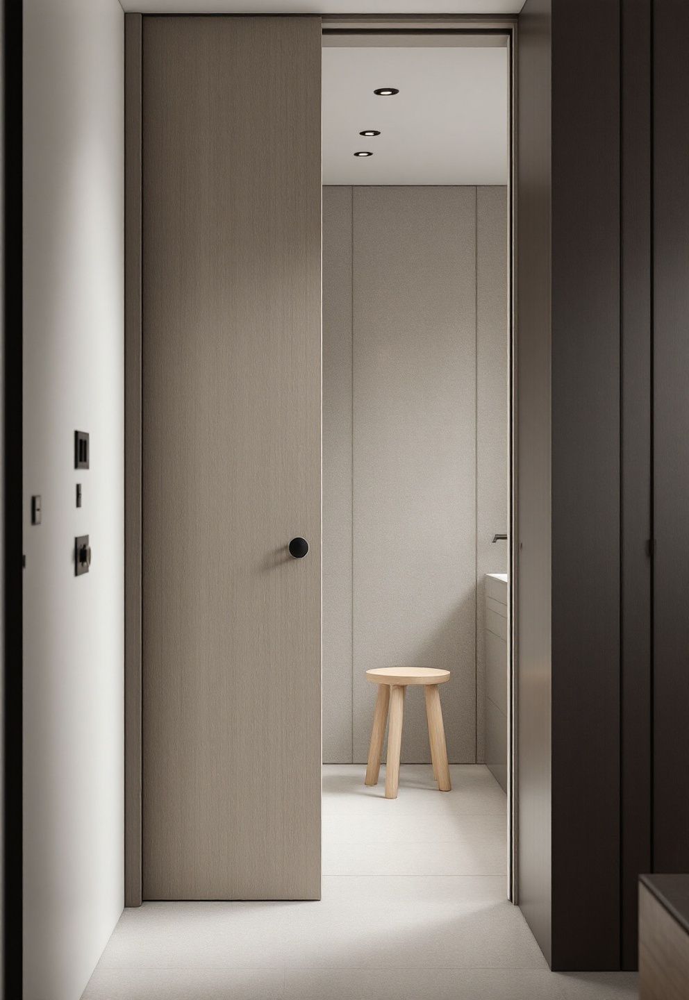 Reclaiming the Swing Radius: Why Your Door Costs a Tiny Bathroom Space – japandi — bathroom japandi — bathroom decor · 12 Small Japandi Bathroom Ideas That Make Tight Spaces Feel Peaceful