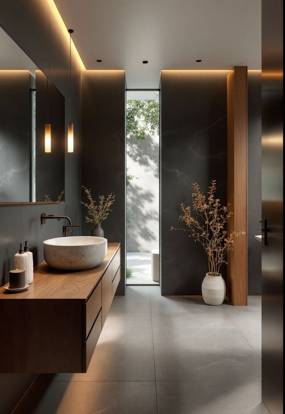 Dark Bathroom Colors That Read Rich Instead of Heavy – japandi — bathroom japandi — bathroom decor · 11 Dark Japandi Bathroom Ideas With a Rich and Moody Atmosphere