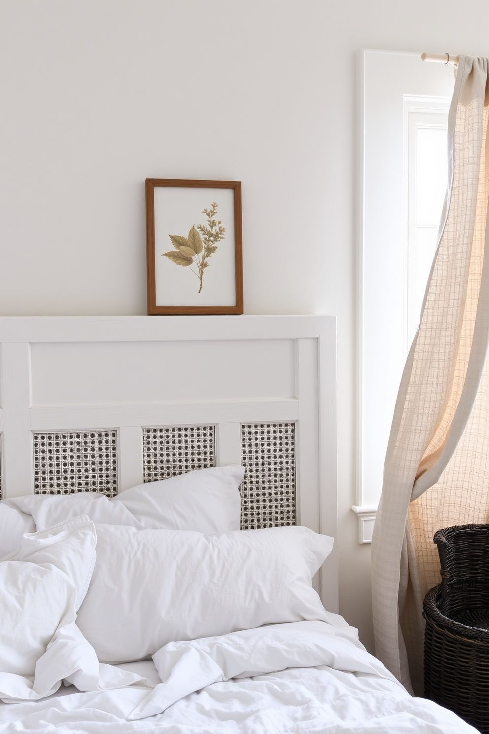 Wide Cane-Panel Headboard Painted Chalky White With Visible Grain – coastal — bedroom coastal — bedroom decor · Coastal Cottage Bedroom: 15 Charming Designs Full of Character and Relaxed Beauty