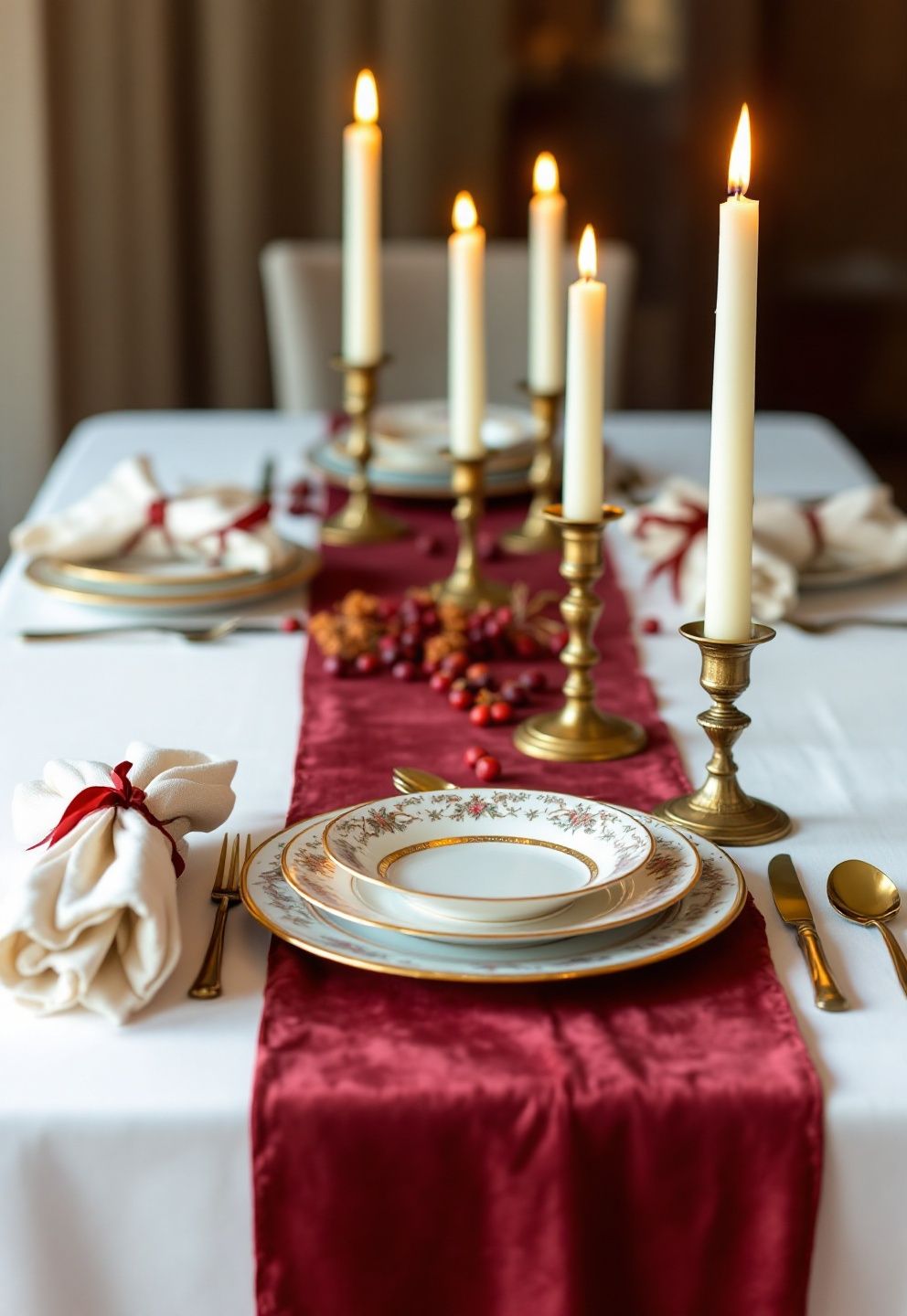 Burgundy and Gold-Rim Heirloom China Thanksgiving Tablescape – seasonal — fall seasonal — fall decor · Thanksgiving Tablescape: 16 Stunning Autumn Table Settings for the Big Day