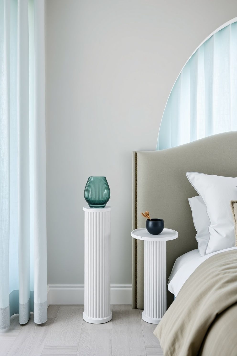 Fluted Marble Column Side Table Stacked Two Heights for Asymmetry – coastal — bedroom coastal — bedroom decor · Coastal Chic Bedroom: 14 Elegant Designs for a Luxury Beach House Feeling