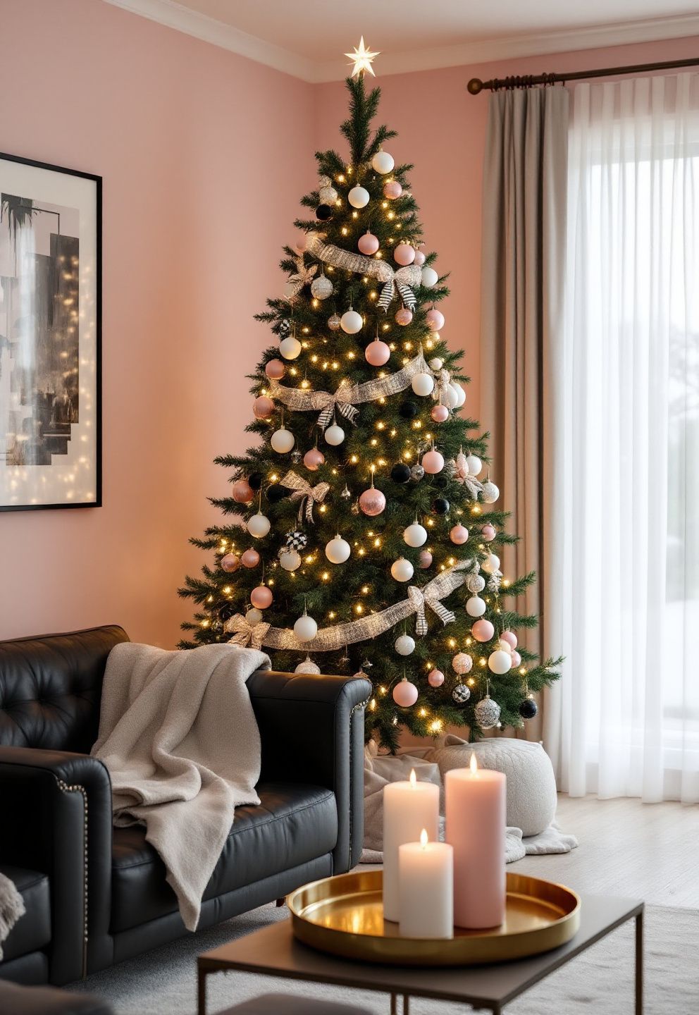 Pink, Black & White: The Height-Banded Layout That Makes This Look Designed, Not Random – seasonal — christmas + winter seasonal — christmas + winter decor · Pink Christmas Tree Decorations: 14 Soft Dreamy Designs for a Feminine Festive Season