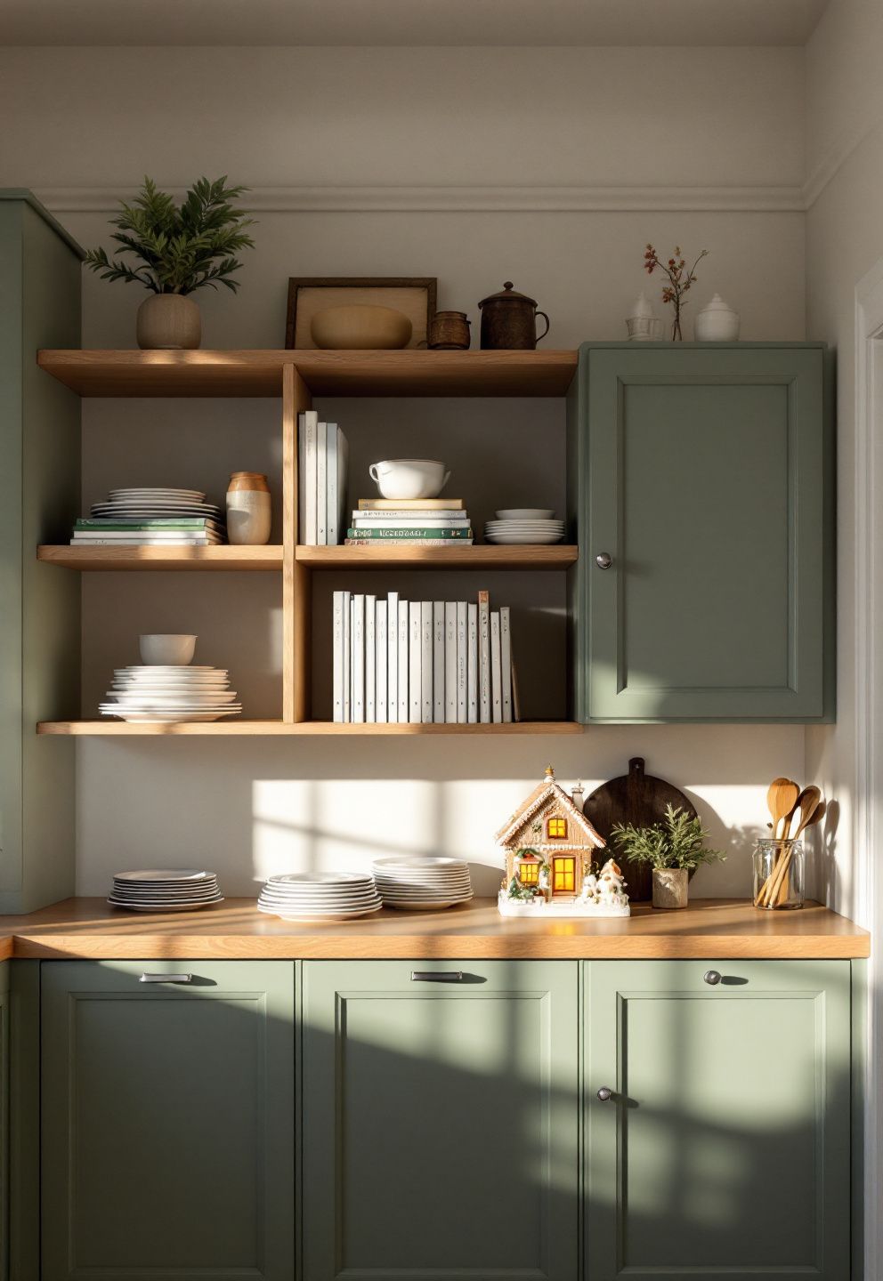 Styling Open Kitchen Shelving or a Hutch With a Nutcracker and a Christmas Village Piece – seasonal — christmas + winter seasonal — christmas + winter decor · Christmas Home Decor Ideas: 20 Beautiful Festive Transformations for Every Room