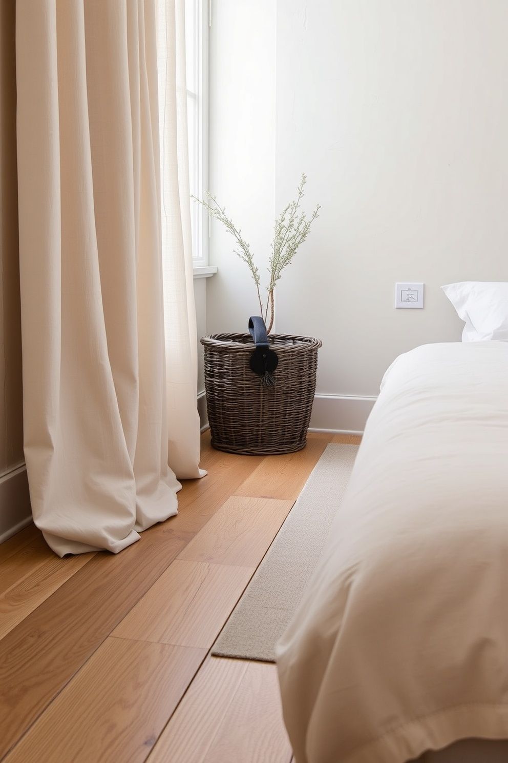 Bare Reclaimed Oak Plank Floor With a Faded Stripe Wool Runner Bedside – coastal — bedroom coastal — bedroom decor · Coastal Farmhouse Bedroom: 14 Designs Where Rustic Wood Meets the Shore