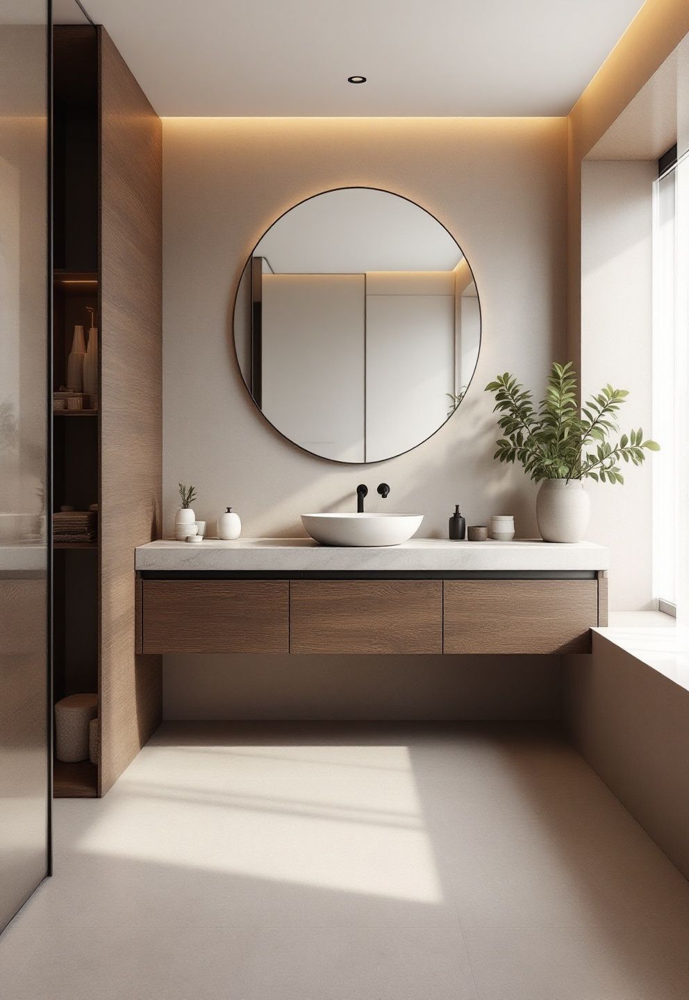 How Wood Grain Stops a Dark Vanity From Reading Cold or Flat – japandi — bathroom japandi — bathroom decor · 11 Dark Japandi Bathroom Ideas With a Rich and Moody Atmosphere