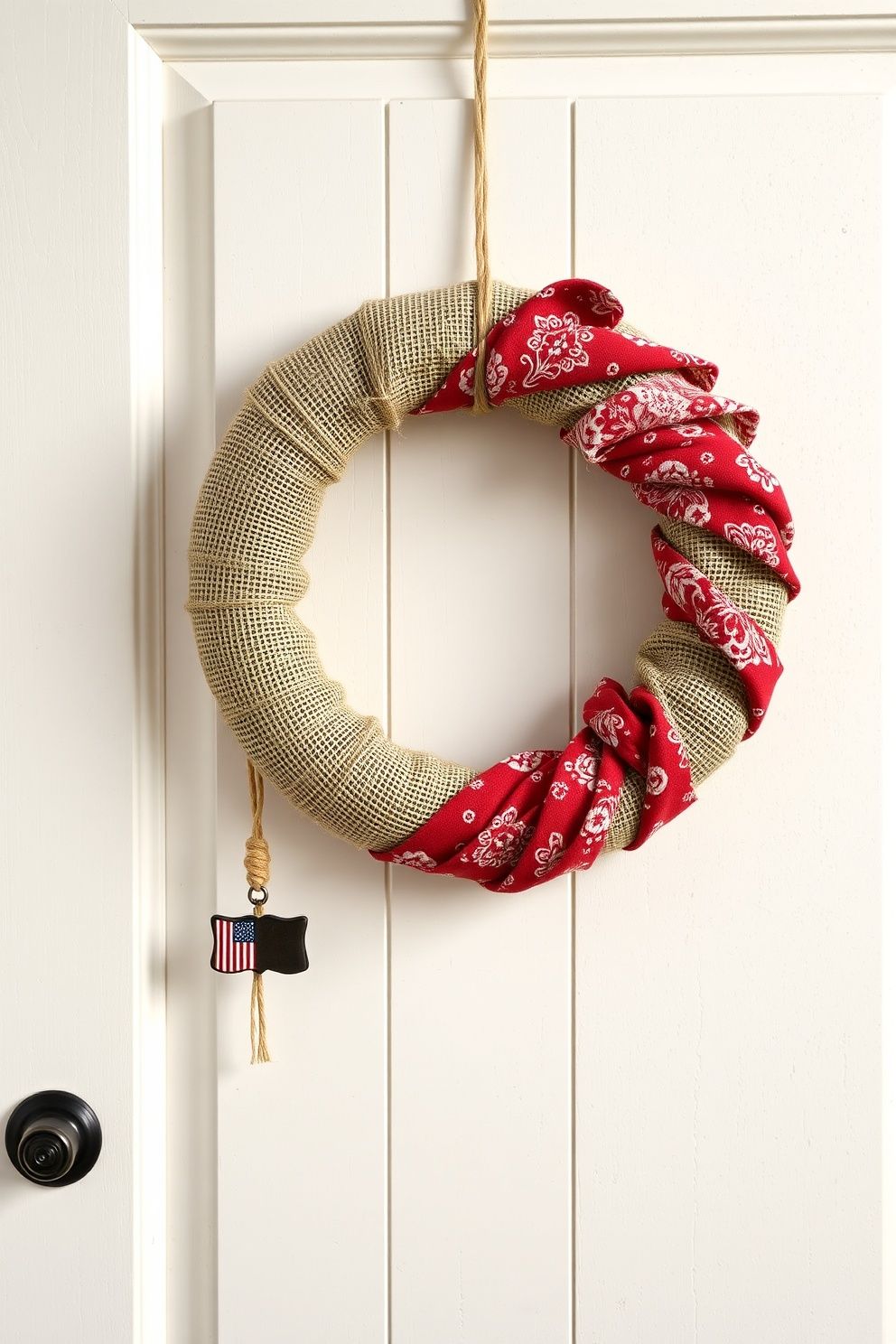 Burlap and Bandana Wreath With Rustic Flag Charm – seasonal — spring + other seasonal — spring + other decor · 4th of July Porch Decor: 14 Festive Front Door Designs for Independence Day