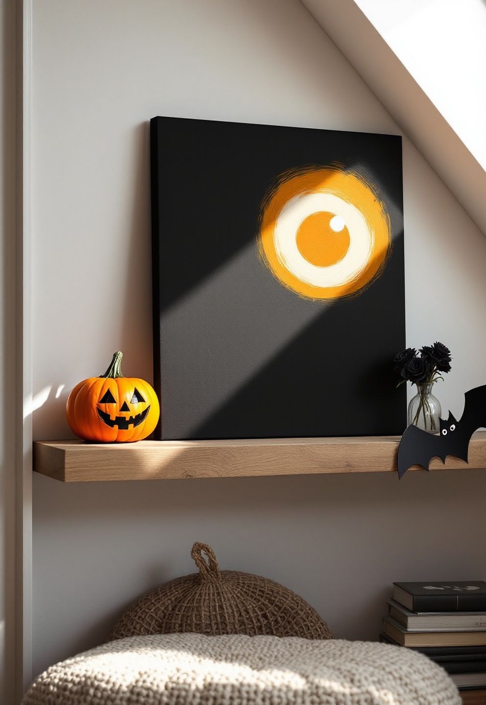 Hand-Painted DIY Halloween Canvas With Off-Center Eyeball Art – seasonal — spring + other seasonal — spring + other decor · DIY Halloween Decor: 13 Handmade Styling Ideas That Look Surprisingly Elevated