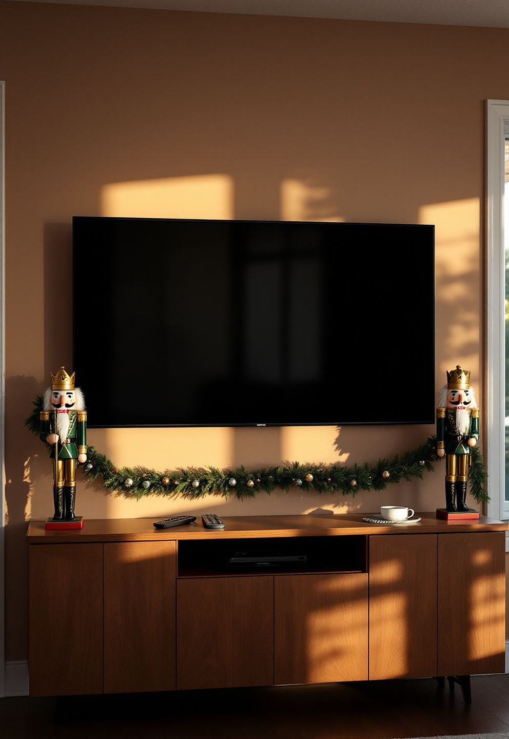 Flanking a Wall-Mounted TV With Nutcracker Sentries Instead of Fighting the Screen – seasonal — christmas + winter seasonal — christmas + winter decor · Christmas Home Decor Ideas: 20 Beautiful Festive Transformations for Every Room