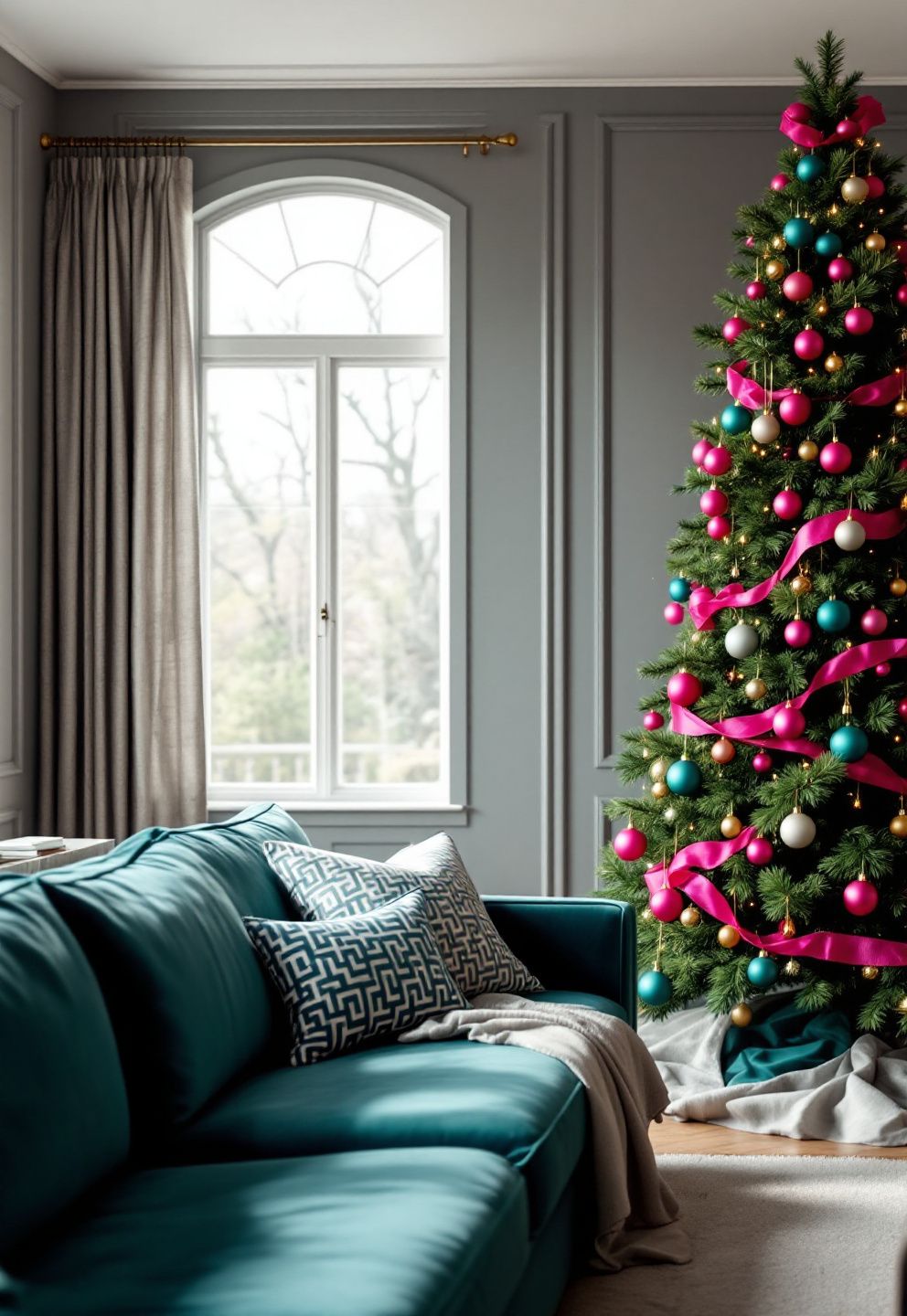 Hot Pink & Teal: The 55/45 Matte-Dominant Recipe With Grosgrain Streamer Ribbon – seasonal — christmas + winter seasonal — christmas + winter decor · Pink Christmas Tree Decorations: 14 Soft Dreamy Designs for a Feminine Festive Season