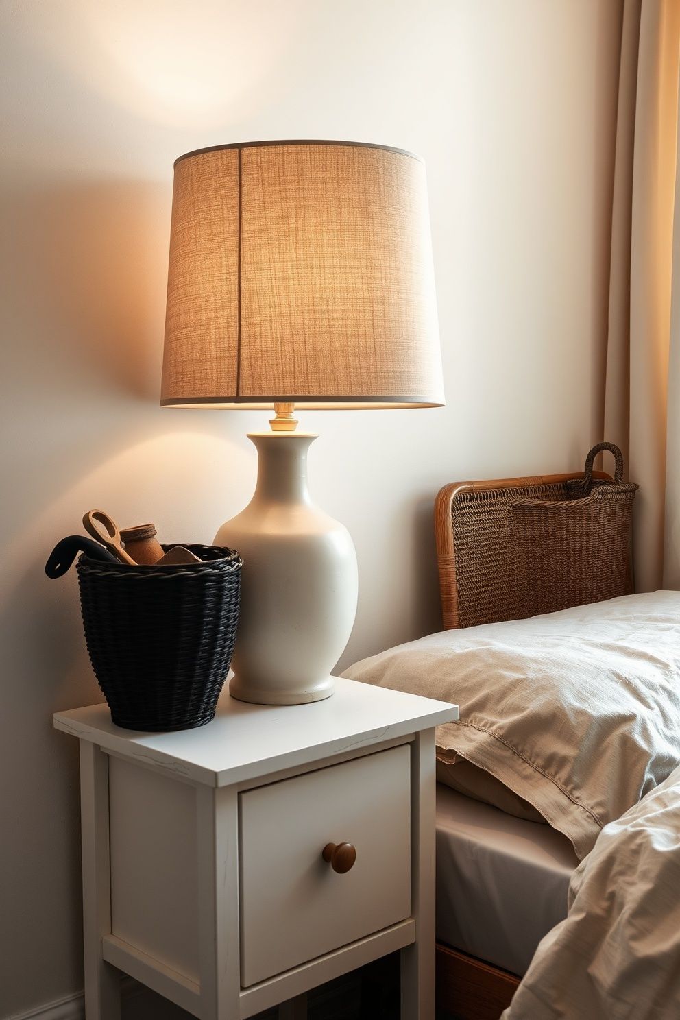Cream Ceramic Table Lamp With a Wide Linen Shade in Raw Oat – coastal — bedroom coastal — bedroom decor · Neutral Coastal Bedroom: 15 Calm Designs in Sand Cream and Warm White