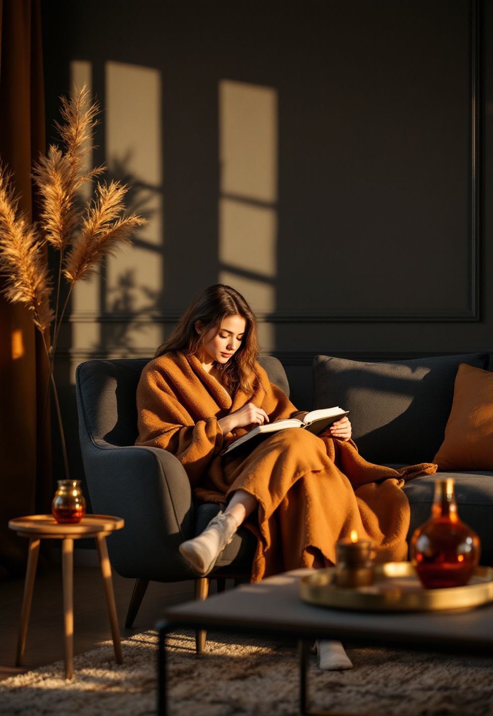 Charcoal Fall Living Room: A Moody, Layered Look That Feels Warm Without Going Dark – Japandi seasonal · Fall Living Room Decor: 16 Cozy Warm Designs That Embrace the Season Beautifully