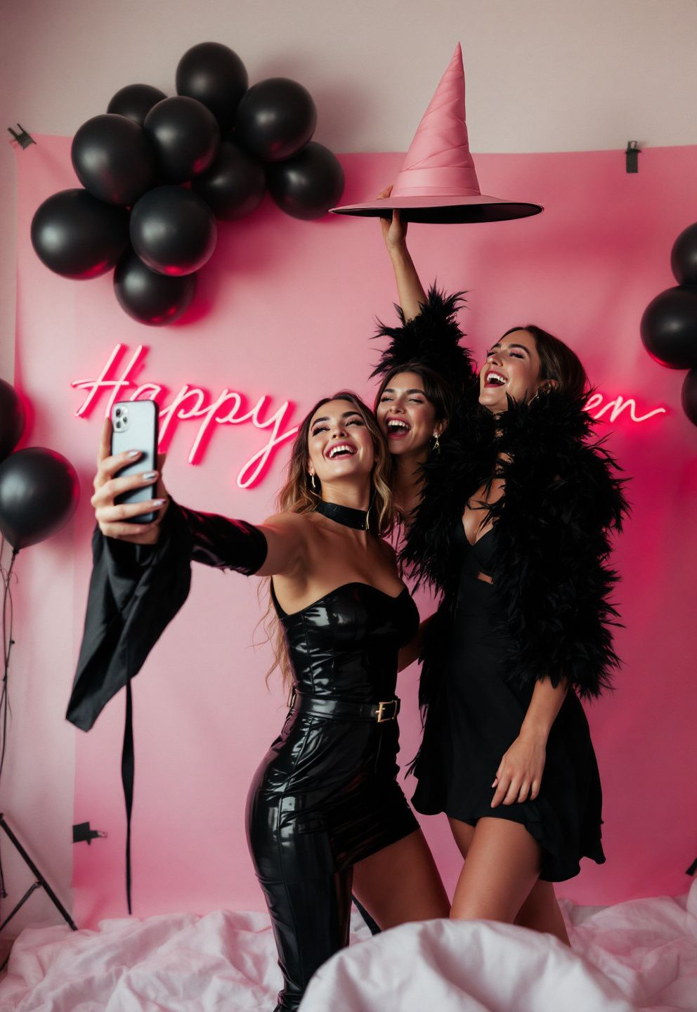 The Pink-and-Black Glam Backdrop That Photographs Well for Solo and Group Shots – seasonal — spring + other seasonal — spring + other decor · Halloween Indoor Photo Booth Ideas - 8 Stunning Instagram Worthy Indoor Halloween Photo Booths For Everyone