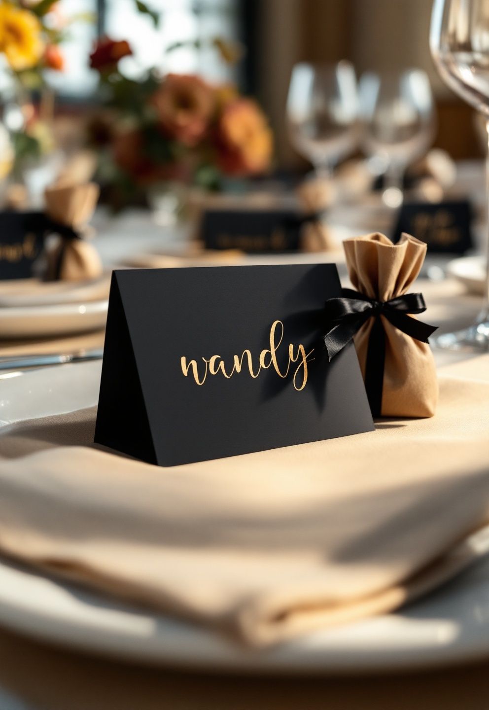 Handwritten Place Cards Paired With a Small Halloween Favor Bag at Each Seat – seasonal — spring + other seasonal — spring + other decor · Halloween Table Decor: 13 Spooky Stylish Table Settings for an Unforgettable Night