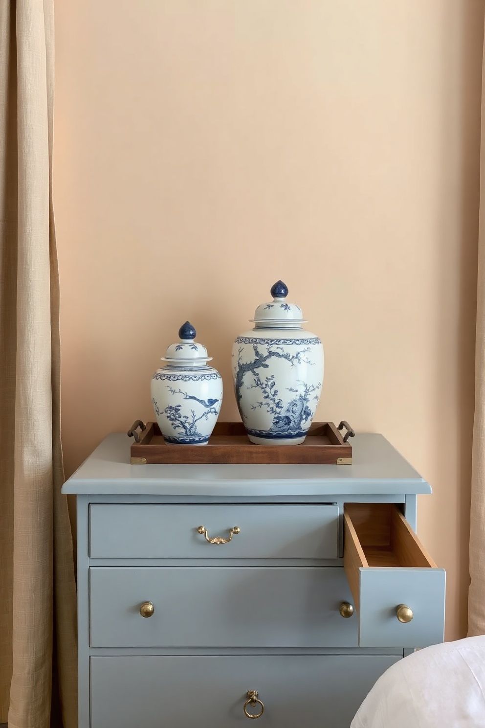 Blue-and-White Ginger Jars Grouped on a Painted Dresser – coastal — bedroom coastal — bedroom decor · Coastal Grandma Bedroom: 14 Timeless Designs Full of Pattern Warmth and Heritage