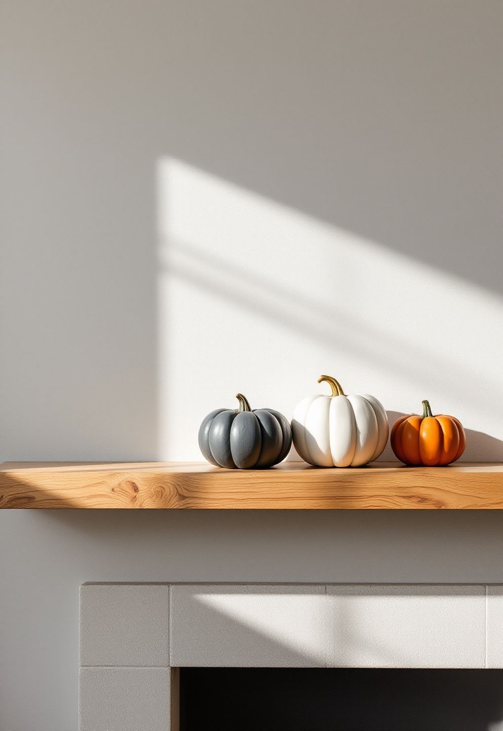 A Single Stacked Pumpkin Trio on the Shelf – seasonal — spring + other seasonal — spring + other decor · Halloween Mantel Decor: 14 Spooky Fireplace Styling Ideas From Subtle to Scary