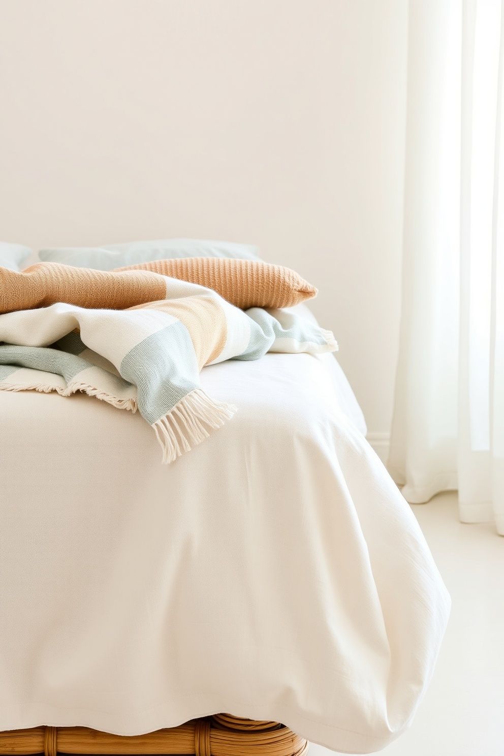 Undyed Gauze Coverlet Beneath a Faded Kilim-Weave Cotton Throw – coastal — bedroom coastal — bedroom decor · Boho Coastal Bedroom: 15 Relaxed Layered Designs for the Free-Spirited Decorator