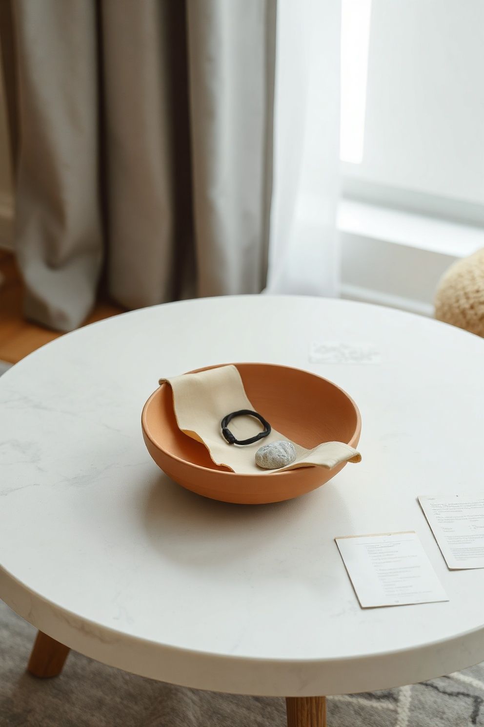 A Raw Terracotta Bowl Used as a Catchall on the Coffee Table – japandi — living room japandi — living room decor · 18 Cozy Japandi Living Room Ideas That Feel Like a Warm Hug