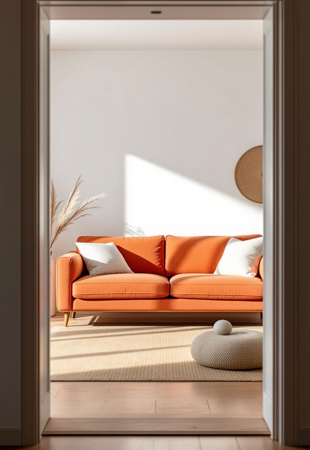Terracotta Boucle Sofa, White Walls, Nothing Else Asking for Attention – coastal — living room coastal — living room decor · Coastal Living Room Ideas: 20 Beautiful Designs That Bring the Beach Home