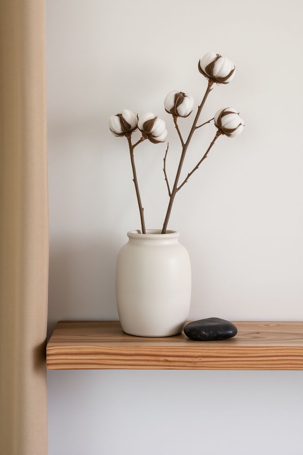 Stoneware Crock Vase With Dried Cotton Bolls on a Reclaimed Wood Shelf – coastal — bedroom coastal — bedroom decor · Coastal Farmhouse Bedroom: 14 Designs Where Rustic Wood Meets the Shore