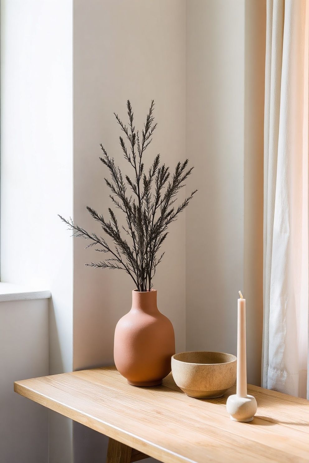 Terracotta as a Warm Accent in a Cosy Japandi Living Room – japandi — living room japandi — living room decor · 18 Cozy Japandi Living Room Ideas That Feel Like a Warm Hug