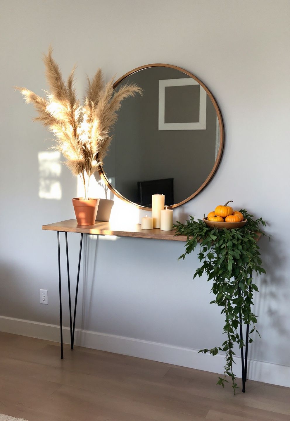 Console Table as Mantel: Thanksgiving Decor for Homes With No Fireplace at All – seasonal — fall seasonal — fall decor · Thanksgiving Mantel Decor: 7 Warm Fireplace Styling Ideas for November