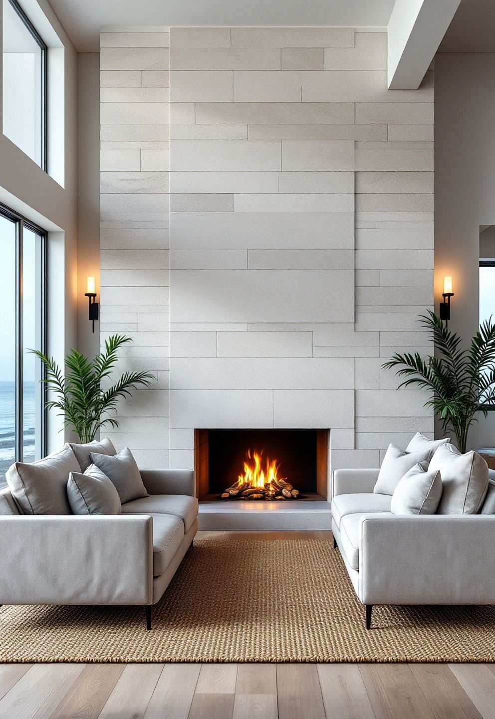 Stacked Pale Stone Surround, Furniture Facing In – coastal — living room coastal — living room decor · Coastal Living Room Ideas: 20 Beautiful Designs That Bring the Beach Home