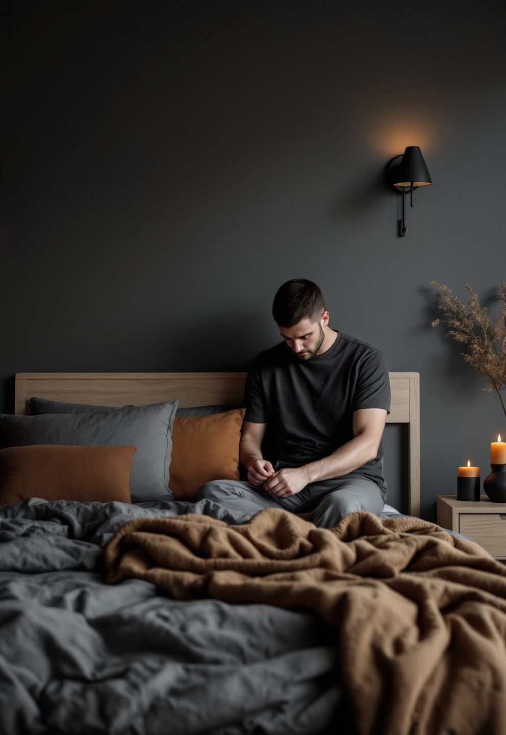 Charcoal and Warm Wood: A Modern Fall Bedroom That Earns Its Moodiness – seasonal — fall seasonal — fall decor · Fall Bedroom Decor: 14 Cozy Warm Ideas That Make Your Room Feel Like Autumn