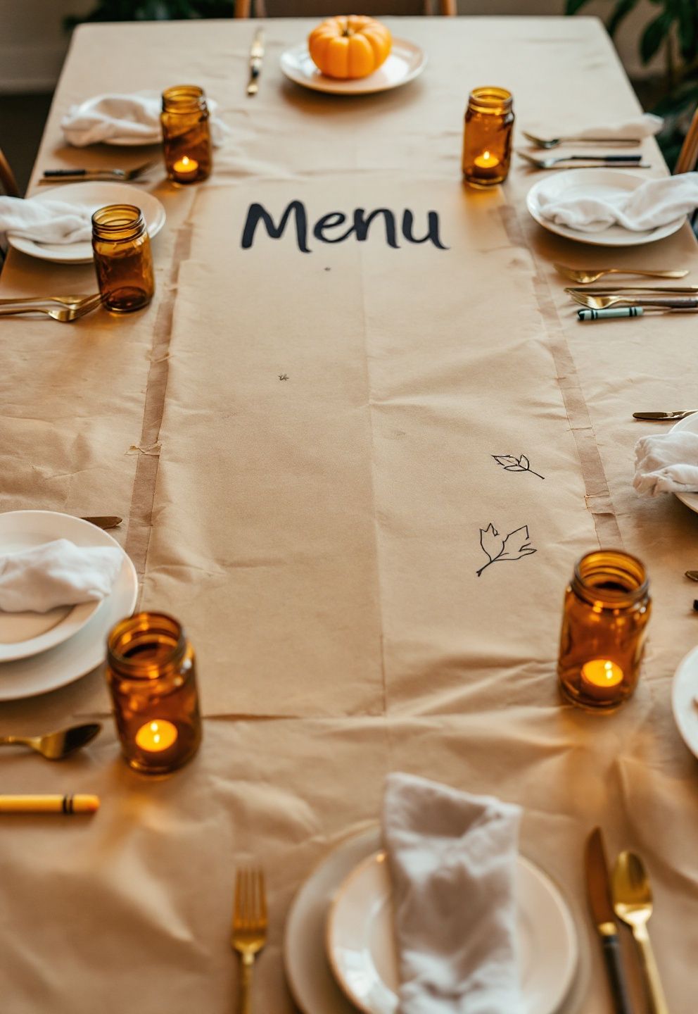 Casual Butcher-Paper Thanksgiving Tablescape for Under $30 – seasonal — fall seasonal — fall decor · Thanksgiving Tablescape: 16 Stunning Autumn Table Settings for the Big Day
