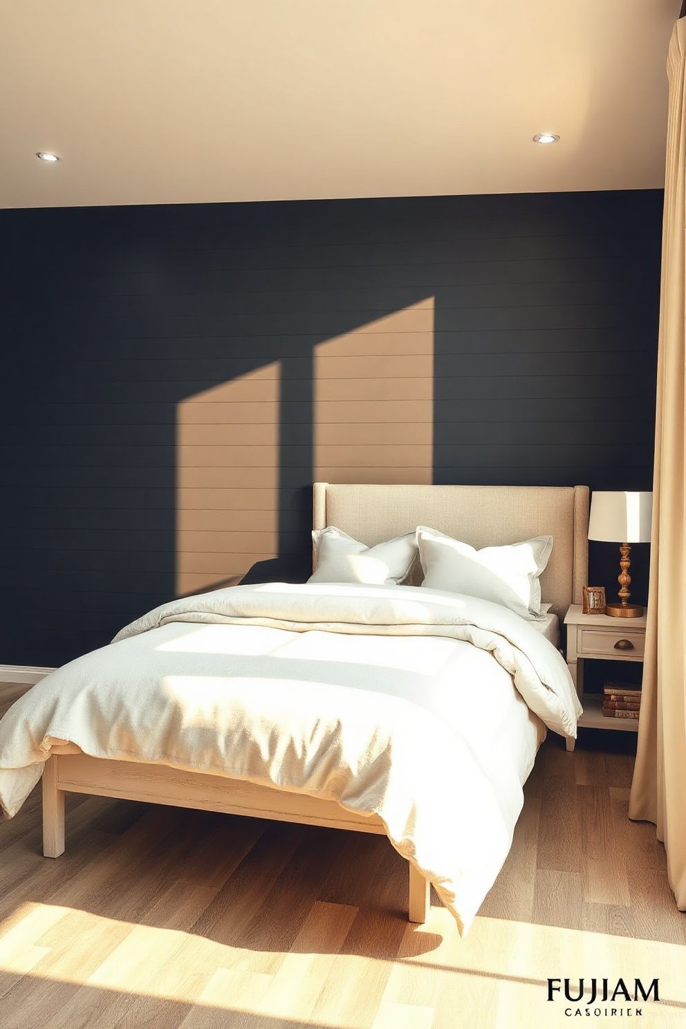 Navy Shiplap Walls With Bleached Oak Flooring