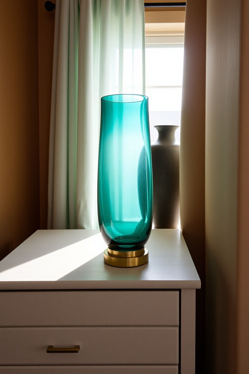 Blown Glass Vessel in Sea-Smoke Teal With a Weighted Brass Base Dresser Display – coastal — bedroom coastal — bedroom decor · Coastal Chic Bedroom: 14 Elegant Designs for a Luxury Beach House Feeling