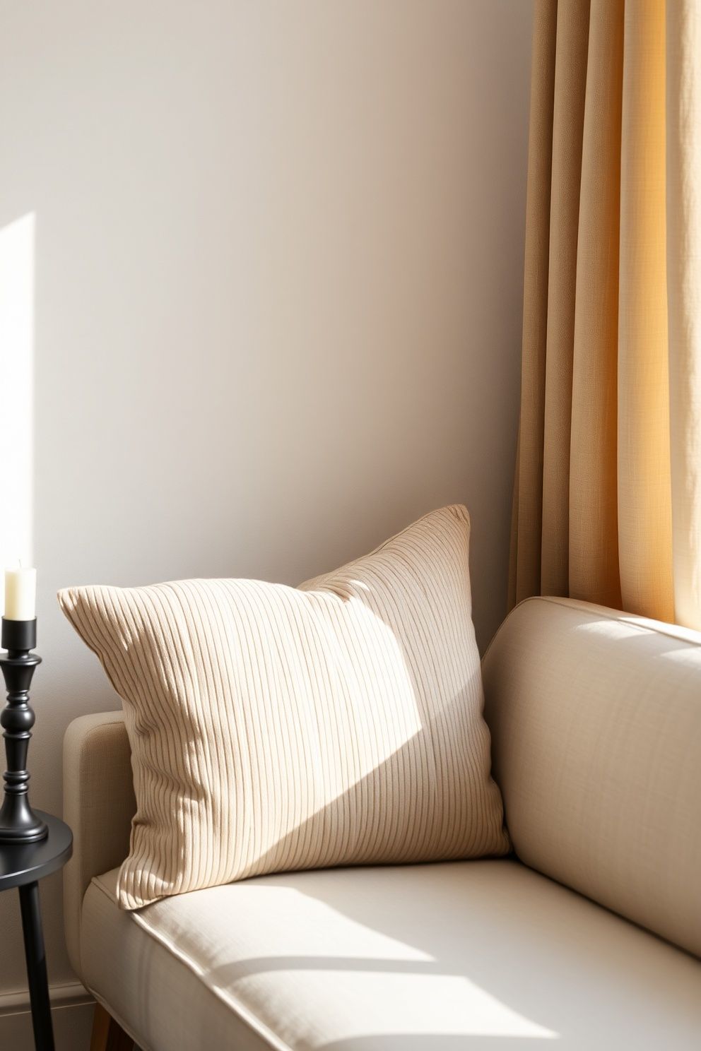 A Ribbed Cotton Lumbar Cushion Paired With a Textured Plain – japandi — living room japandi — living room decor · 18 Cozy Japandi Living Room Ideas That Feel Like a Warm Hug