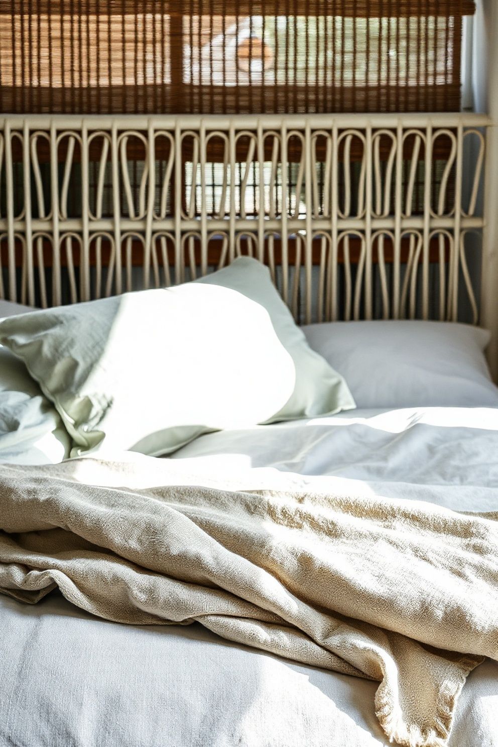 Linen Throw Folded in a Loose Third Across the Lower Bed Only – coastal — bedroom coastal — bedroom decor · Small Coastal Bedroom: 14 Space-Smart Designs That Feel Like a Beach Retreat