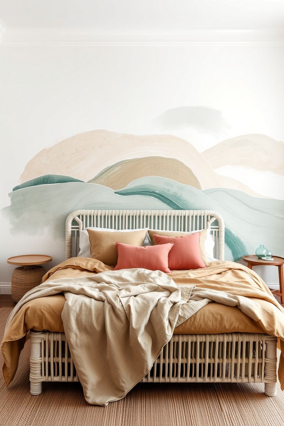 Abstract Wave Mural Panel Behind the Bed in Sage and Cream – coastal — bedroom coastal — bedroom decor · Coastal Granddaughter Bedroom: 14 Modern Youthful Takes on Classic Beach Style