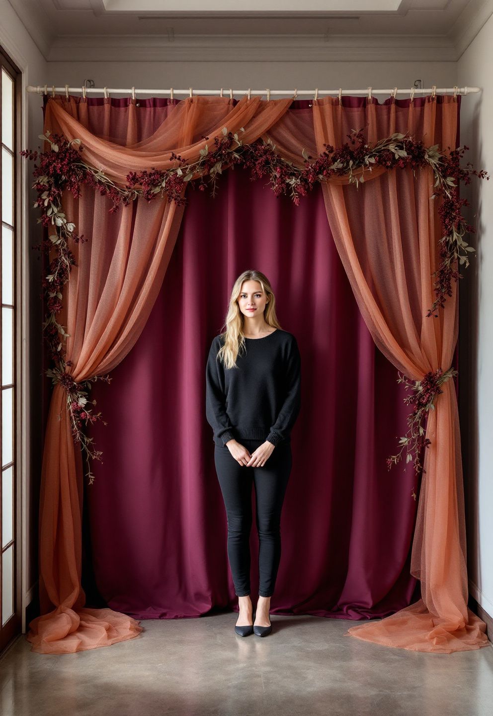 The Fabric and Floral Wall Treatment That Fills a Narrow Hallway Frame – seasonal — spring + other seasonal — spring + other decor · Halloween Indoor Photo Booth Ideas - 8 Stunning Instagram Worthy Indoor Halloween Photo Booths For Everyone